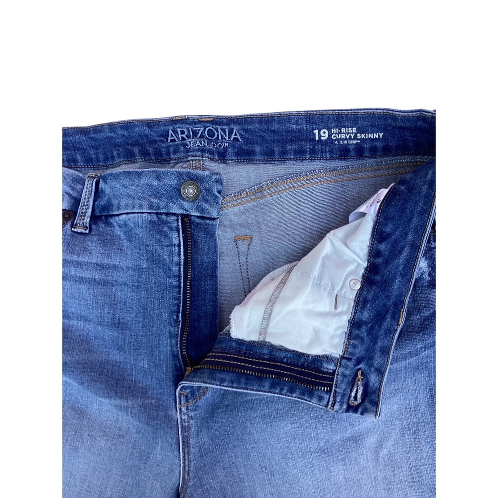 Arizona Jean Co Mid Rise Straight Leg Distressed Ripped Jeans Blue - Picture 5 of 8